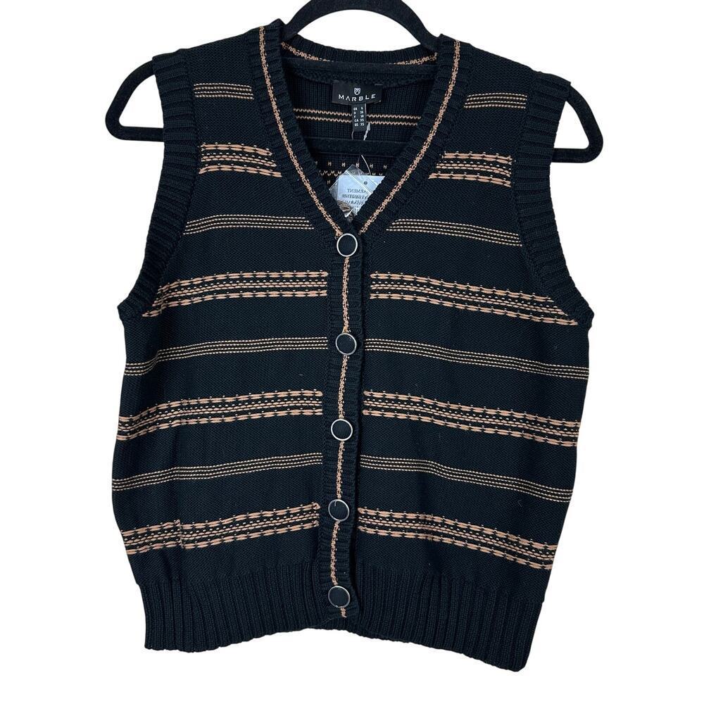 Marble Women’s Sweater Vest XS Retro Striped Button Front Indie Stranger Things‎